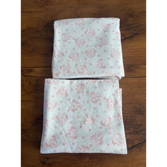 2 Vintage Disney Baby Minnie Mouse Cotton Flannel Receiving Blankets Pink - Picture 1 of 7